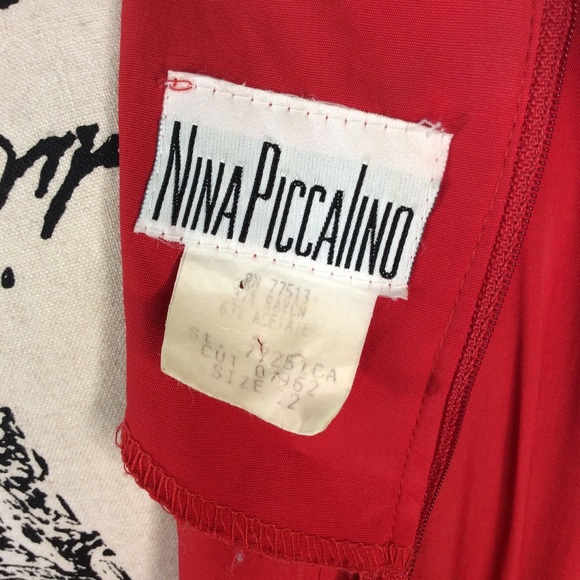 Vintage Red Mock Paper-bag Midi Sheath Dress 12 - Picture 12 of 13